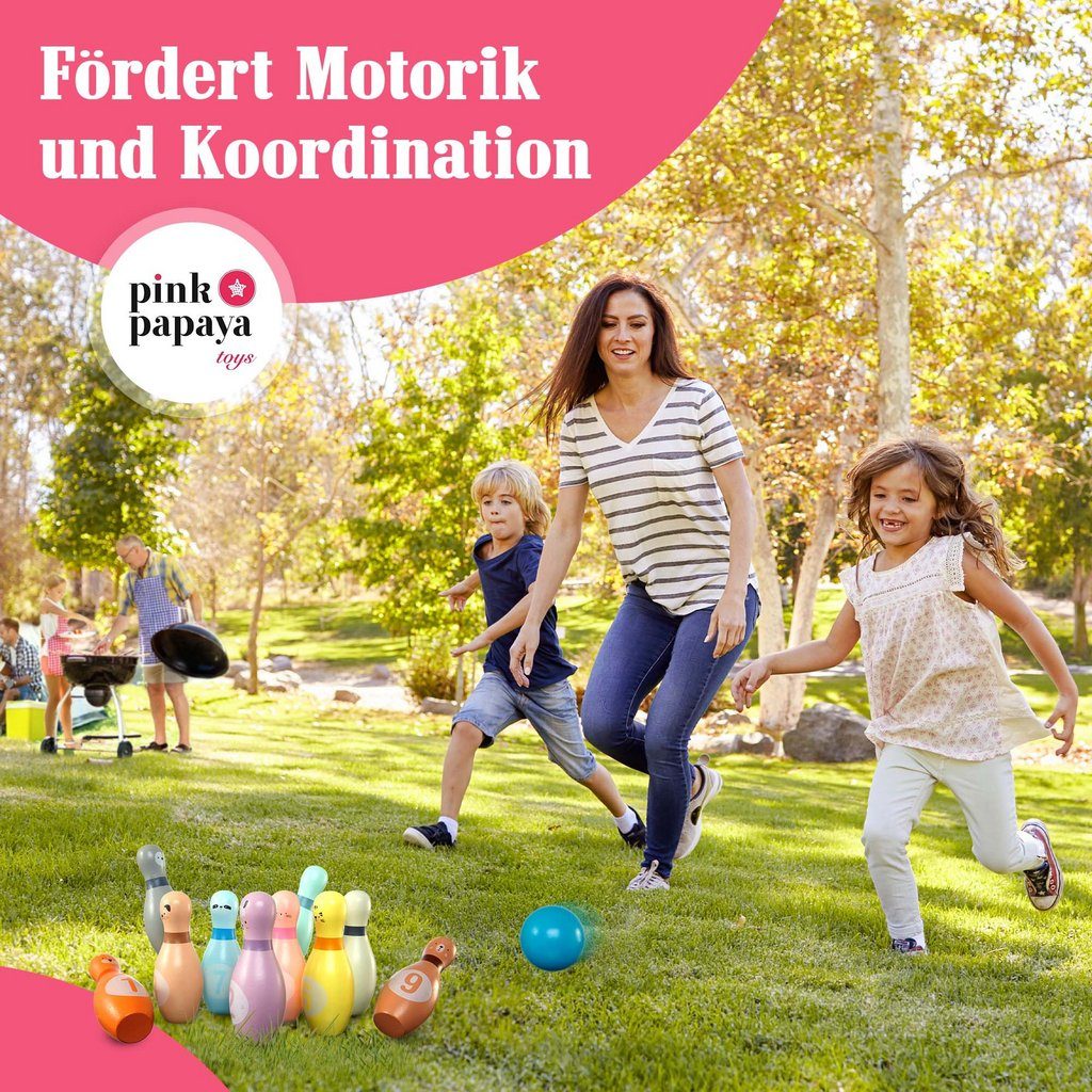 Kegelspiel Für Kinder Ab 2 Jahre - Holz Bowling Set Mit 10 Kegeln & 3 Bällen